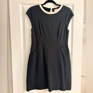 Kate Spade Mod Black Dress, White/Off White Scoop Neck Zipper, Pockets, Size 8